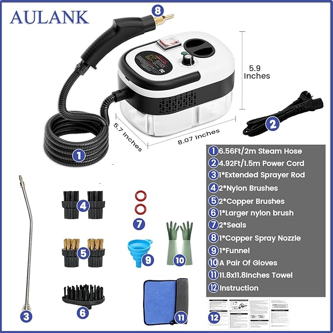 2500W Handheld Steam Cleaner,Portable Car Steamer For Auto Detailing,High-Temperature and Pressure Steam Cleaner For Home, Steam Cleaning Machine for Furniture,Kitchen,Grout,Floor,Tile (03-White)