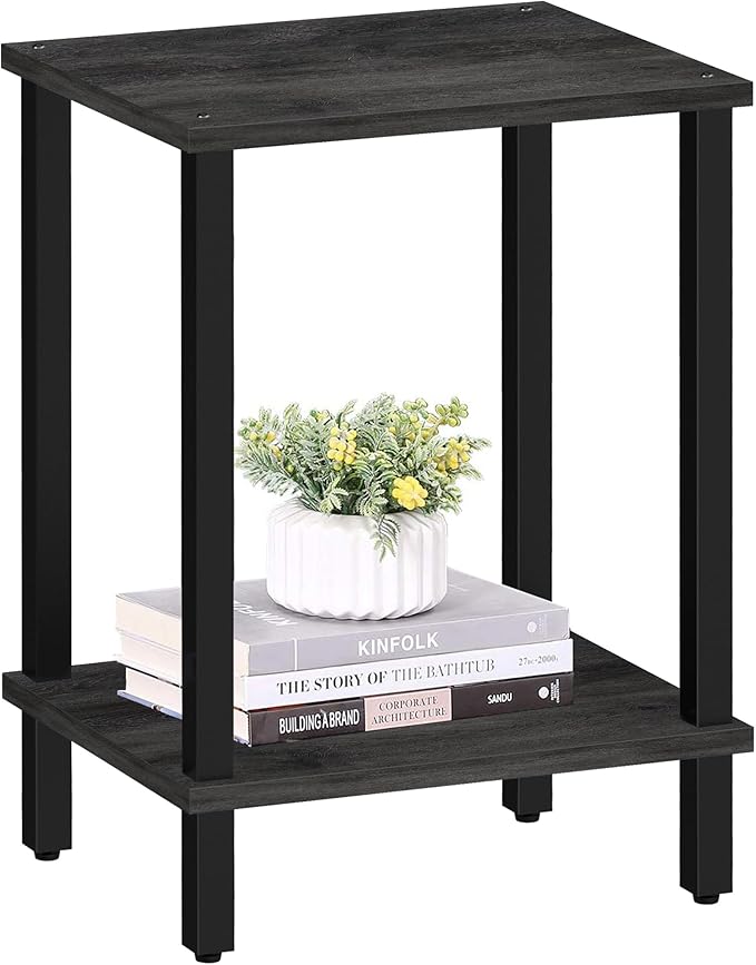 TUTOTAK End Table, Side Table, Nightstand, 2-Tier Storage Shelf, Sofa Table for Small Space, Living Room, Bed Room, Charcoal Grey TB01BY034