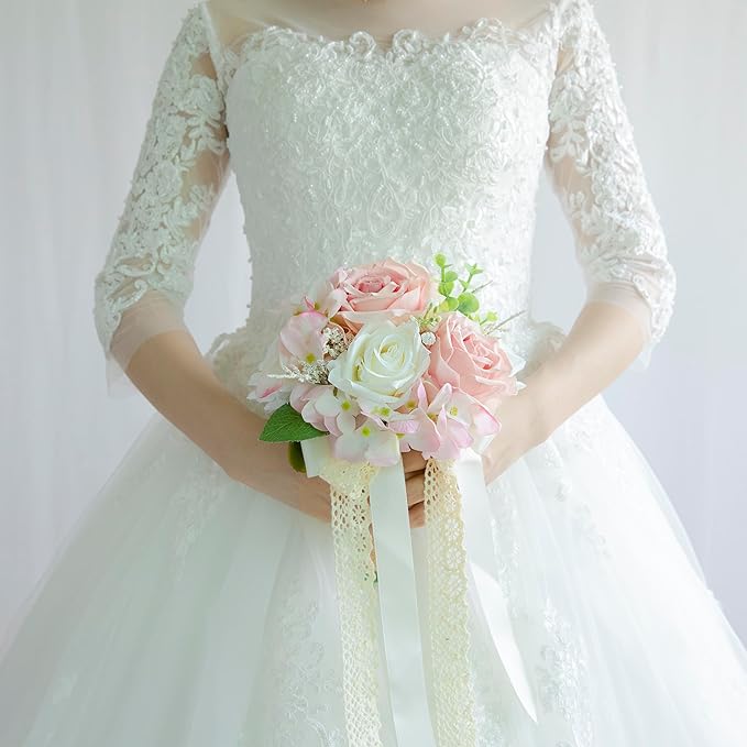 Wedding Bouquets for Bride Bridesmaid, Artificial Dusty Rose Bride Flower Bouquet for Wedding Church Decoration Ceremony, Anniversary, etc, Roses Flowers