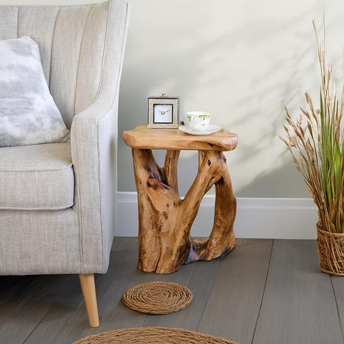 WELLAND Natural Tree Stump Stool, 19'' Tall Side Table, Live Edge Stool, Natural Edge End Table, Accent Table, Plant Stand for Living Room, Bedroom,