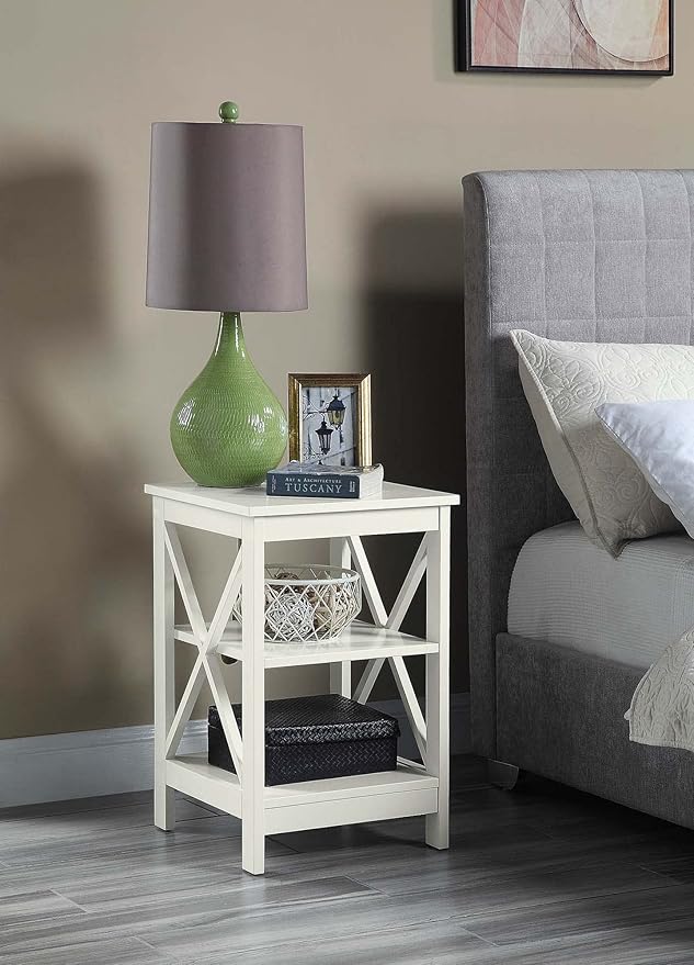 Convenience Concepts Oxford End Table 15.75" - Modern Living Room Table with Storage Shelves, Transitional Nightstand Side Table for Home Decor and Display, Ivory