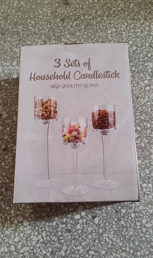 NUPTIO Tealight Candle Holders Glass: Set of 3 Long Stemmed Candle Stands for Dinner Table Centerpiece - Monet Candleholders Pillar Floating Candles