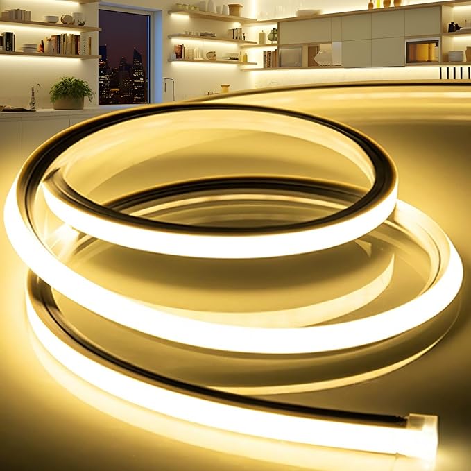 LED Strip Lights Yellow 32.8ft 110-120V Neon Rope Lights,Flexible Silicone Outdoor Waterproof Neon Strip Lights for Bedroom,Mirror,Kitchen Cabinet, Living Room,Halloween Decor
