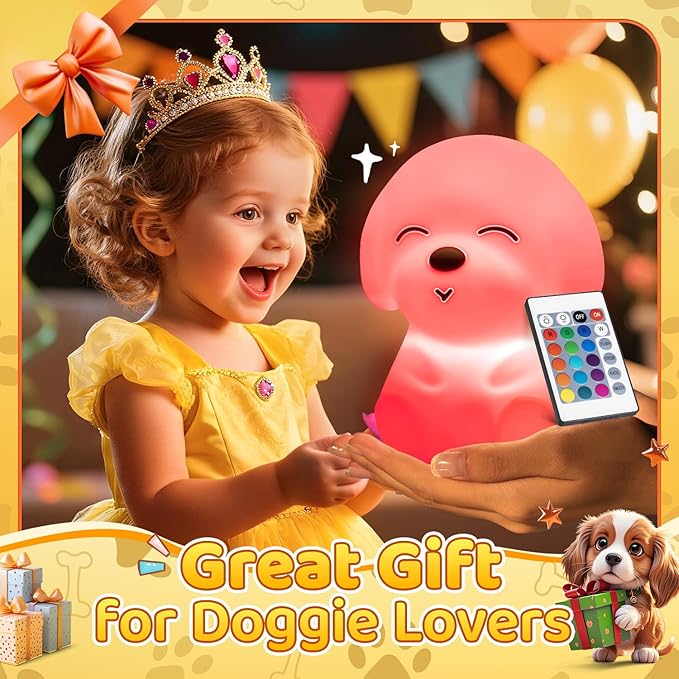 Mubarek Dog Night Light,Remote+16 Colors+Timer+Rechargeable Dog Night Light for Kids Nursery Decor, Cool Kawaii Silicone Puppy Unique Lamps Puppy Gift Ideas Puppy Gifts Unique Home Decor