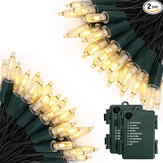 KOUQIYA Battery Operated Christmas Lights 2 Pack, 17ft 50 LED Mini String Light with Auto-Timer 8 Modes Waterproof (Warm White)