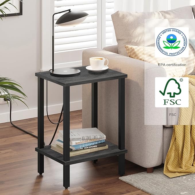 TUTOTAK End Table, Set of 2, Side Table, Nightstand, 2-Tier Storage Shelf, Sofa Table for Small Space, Living Room, Bed Room, Charcoal Grey TB01BY035(2PCS)