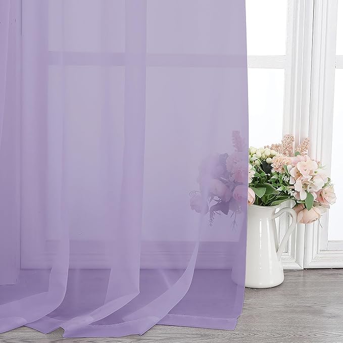 Chyhomenyc Lilac Sheer Curtains 72 Inch Length 2 Panels, Light Filtering Soft Airy Rod Pocket Voile Window Curtain Drapes for French Door Bedroom Living Room, Each 42Wx72L Inches