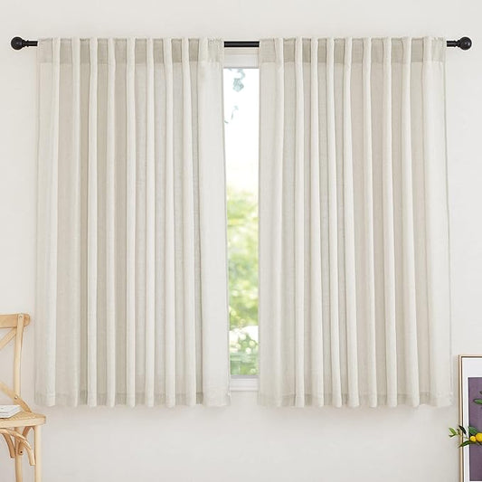 RYB HOME Linen Sheer Curtains for Bedroom, Sunlight Filtering Nature Airy Drapes Easy Hanging Window Treatment for Kids Room Living Room Home Office, Linen, W 70 x L 63 inch Each, 2 Panels