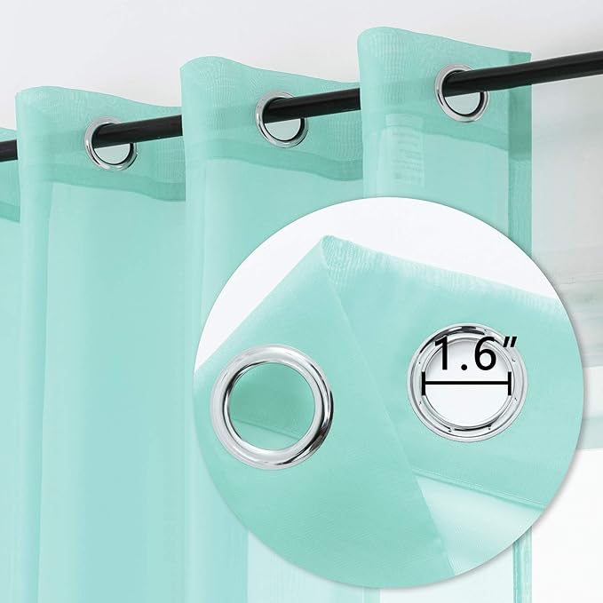 DUALIFE Aqua Sheer Curtain Panels 72 inches Long Grommet Solid Mint Green Soft Touch Semi Window Drapes for Bedroom Living Room(52 X 72 Inch Length 2 Panels Seafoam Green)
