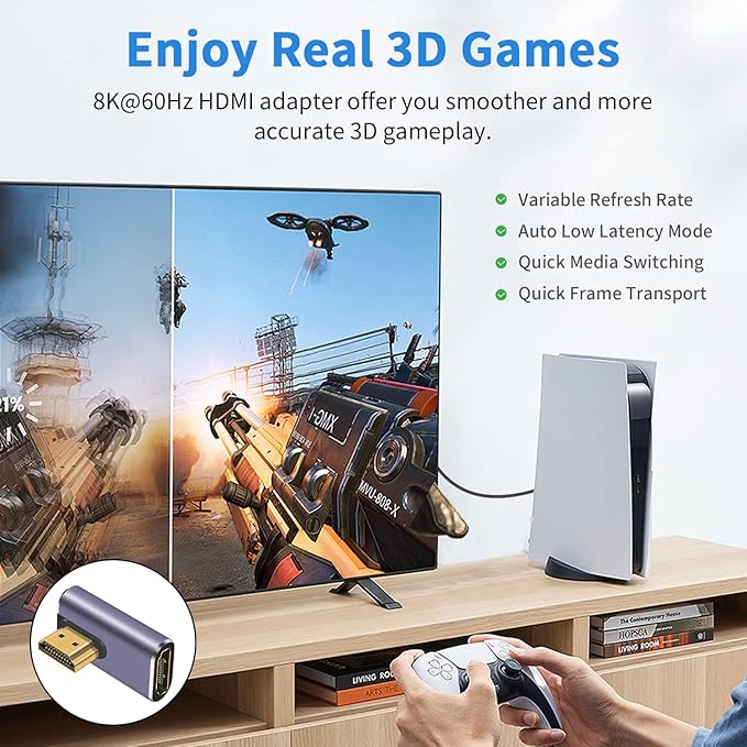 Poyiccot HDMI 90 Degree Adapter 8K, Right Angle HDMI 2.1 Adapter, 48Gbps Male to Female Exender, Support 8K@60Hz, 4K@120Hz, 3D HDR for Laptop, TV, Monitors,PS5,(2-Pack)