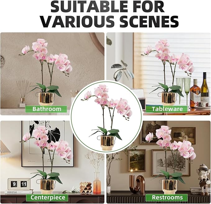 CXGS Orchids Artificial Flowers Real Touch Fake Flowers in Ceramic Pot 20" Pink Faux Orchid Plant Lifelike Silk Phalaenopsis for Centerpiece Hotel Home Indoor Decor