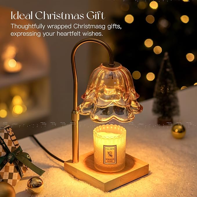 Christmas Gifts for Women: Gold Flower Candle Warmer Lamp with Timer Height Adjustalbe Wax Warmer Dimmable Christmas Home Decor