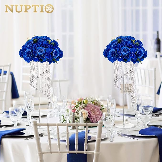 NUPTIO Artificial Flower Centrepieces for Tables - 10 Pcs Large Fake Flowers Roses Balls 15.7 inch Diam- Royal Blue Silk Faux Rose Arrangement Bouquet for Wedding Party Centerpiece Table Decorations