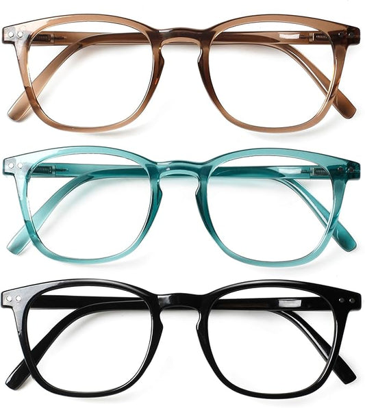 Henotin 3-Pack Blue Light Blocking Reading Glasses,Spring Hinge Computer Readers for Men Women,Anti UV Ray Filter Eyeglasses (Mixed Color-3, 3.50, Diopters)