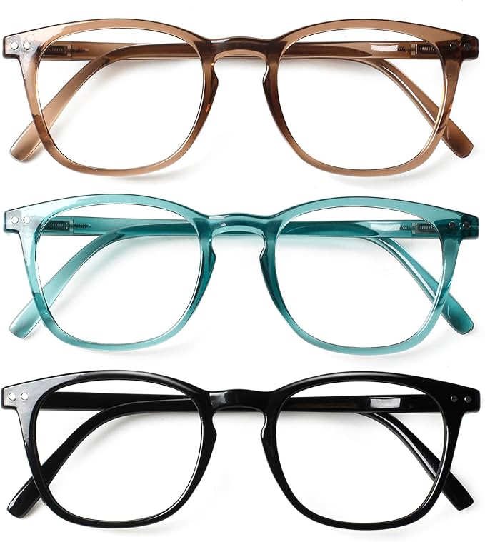 Henotin 3-Pack Blue Light Blocking Reading Glasses,Spring Hinge Computer Readers for Men Women,Anti UV Ray Filter Eyeglasses (Mixed Color-3, 1.00, Diopters)