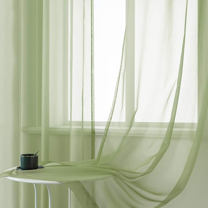 DUALIFE Sage Green Sheer Curtains 84 Inch Length for Living Room 2 Panels Set Grommet Curtain-Light Filttering Drapes St Patric Day Curtains 52x84 Inches Long (Light Green)