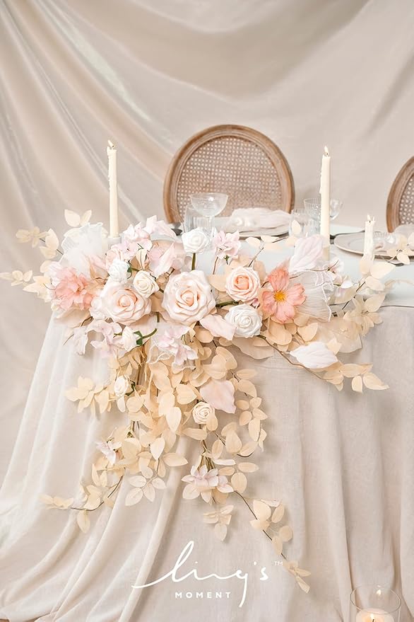 Ling's Moment Artificial Flowers Fake Roses Faux Foam Gardenia Combo for DIY Wedding Bouquets Centerpieces Arrangements Bridal Shower Party Home Decorations, Blush & White, 24pcs