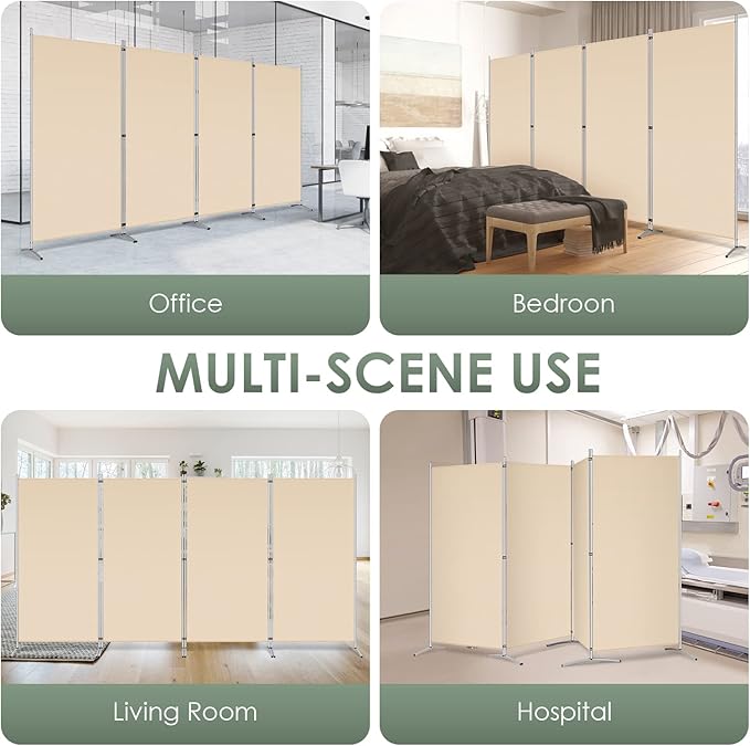 RANTILA 4 Panel Room Divider, 6 Ft Tall Folding Privacy Screen Room Dividers, Freestanding Room Partition Wall Dividers, 136''W x 20''D x 71''H, Beige