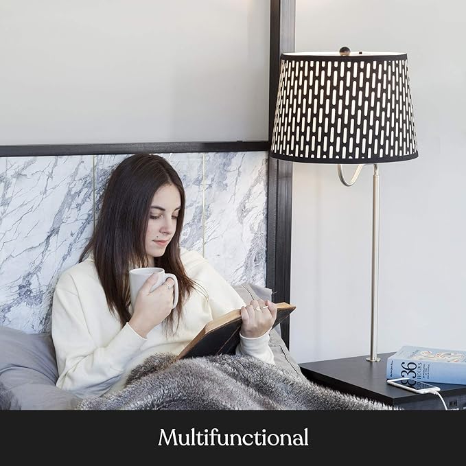 Brightech Madison Side Table with Lamp Combo with LED Bulb, Desk Lamp with USB Port, Bedside Reading Light, Modern End Table with Floor Lamp for Bedroom, Living Room, Office - Black