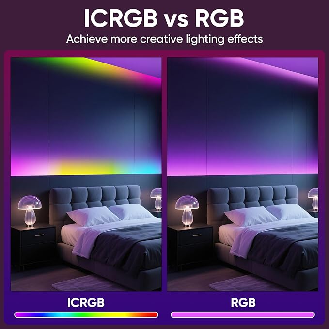 Led Lights for Bedroom, IC+RGB 200FT (2 Rolls of 100ft) Strip Lights, 24Key Remote with App Control, Music Sync Color Changing for Room Decor Party