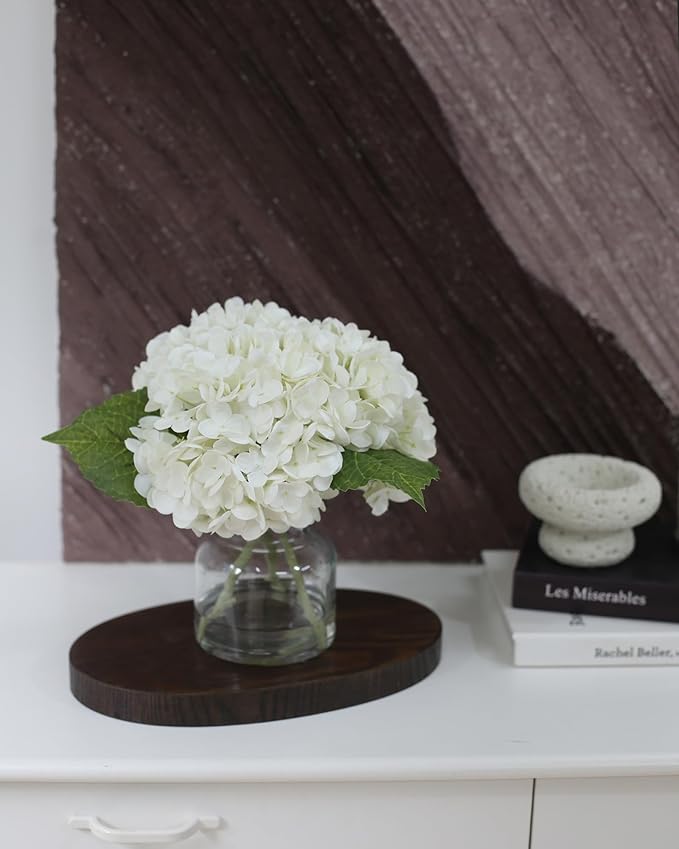 Real Touch Artificial Flowers Whith White Hydrangea in Vase for Home Decoration, Fake Flowers Centerpieces for Tables, Lifelike Fake Hydrangea in Vase for Bathroom, Office and Water Bar