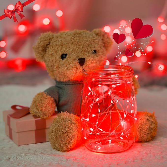 JMEXSUSS 4 Pack 50 LED Red Fairy Lights Battery Operated, 16.1ft Christmas Fairy Lights, Red String Lights for Bedroom Wedding Party Christmas Halloween Decorations