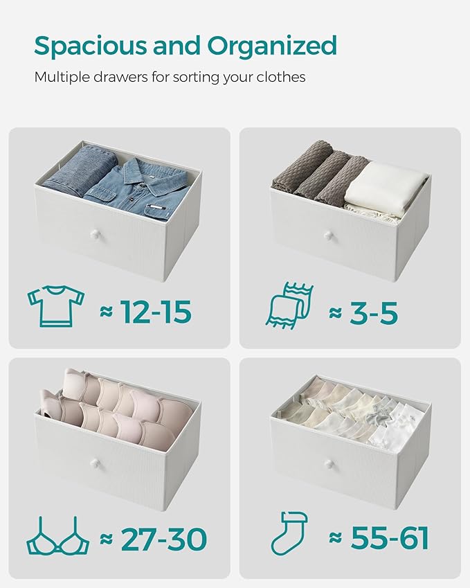 SONGMICS Dresser for Bedroom, Fabric Dresser with 4 Drawers, Metal Frame, Small Chest of Drawers, White and Oak ULTS314W57