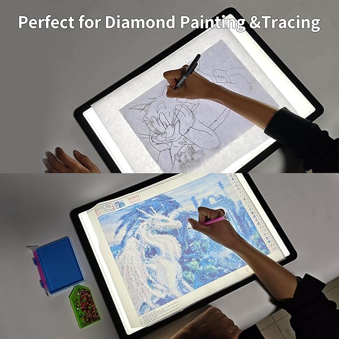 Phylosal Rechargeable A3 LED Light Pad for Diamond Painting, Ultra-Thin Magnetic Tracing Light Box for Drawing, Diamond Art Light Board with Side Button, Super Bright Light Table for Sketching (Black)