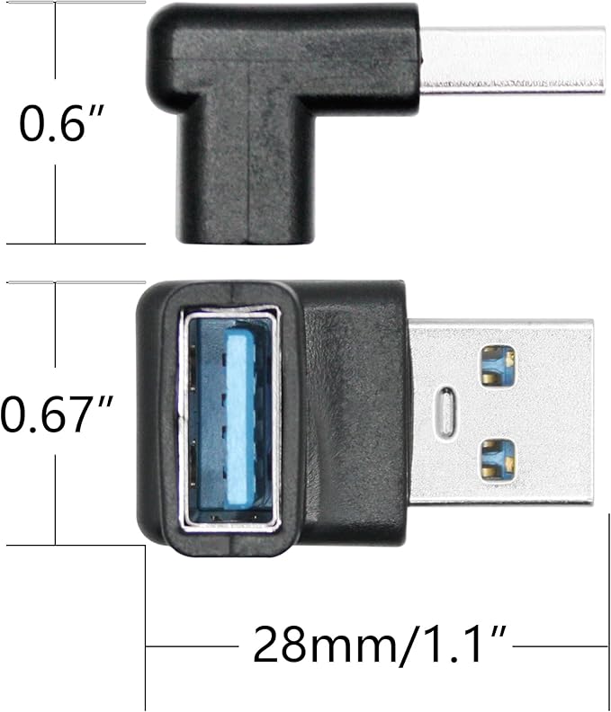 2Pcs Right Angle USB 3.2 Male to Female Adapter 10Gbps, 90 Degree USB Type A 3.1 Data Transfer Extender Connector Support 3A Fast Charging, for Computer, Laptop, Mouse, Keyboard etc - (Up Angle)