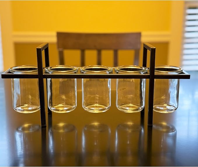 Seraphic 5-Cup Rustic Modern Floating Candle Holder Table Centerpiece Decoration for Dining Room, Kitchen, Patio, Weddings, Metal Iron with Glass Cups, 16" Long