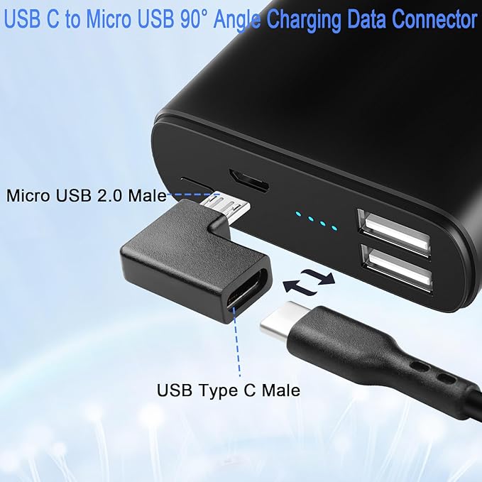 QIANRENON USB C to Micro USB 90° Angle Charging Data Connector Plug USB C Female to Micro USB Male Right Angle Adapter 10W (5V2A) 480Mbps, for Phone MP3 MP4 Digital Camera, 2Pcs (Right Angle)
