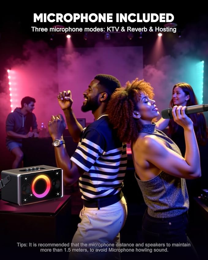 GFEEN Portable Bluetooth Speaker: 200W Peak, 15H Playtime, Wireless Speakers with Microphone, 5″ Subwoofer, Loud Sound, Light Show, Fast Charging for Outdoor, Party, Backyard(Silver with 1Mic)