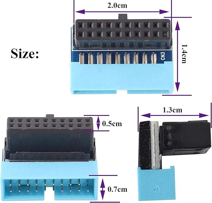 2 Pack 90 Degree Up Angle USB 3.0 20pin Connector USB 3.0 19Pin/20Pin Female to Male Extension Power Adapter Board for Desktop Motherboard Mainboard Internal Header Adapter(Up/blue-20Pin)
