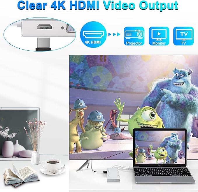 Weton USB C to HDMI DVI VGA Adapter, 4 in 1 USB-C hub to 4K HDMI, VGA, DVI Video Adapter, Male to Female Multi-Display Video Converter Monitors Connector for Mac Pro, MacBook Air, iPad Pro, XPS, etc
