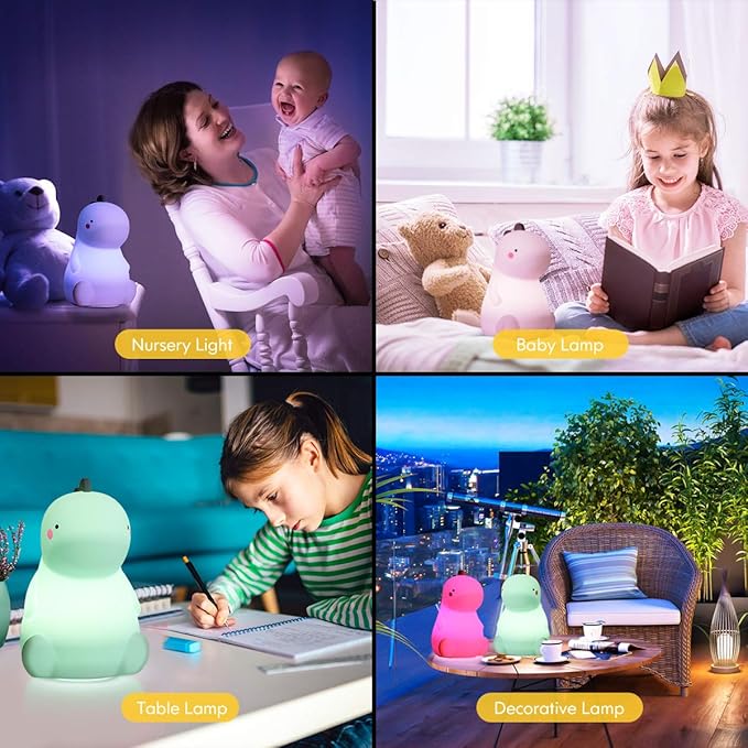 VSATEN Dinosaur Night Light for Kids, Color Changing Silicone Baby Night Light with Touch Sensor for Kids' Bedroom, USB Rechargeable LED Bedside Nursery Lamp, Cute Dinosaur Lamp Gifts