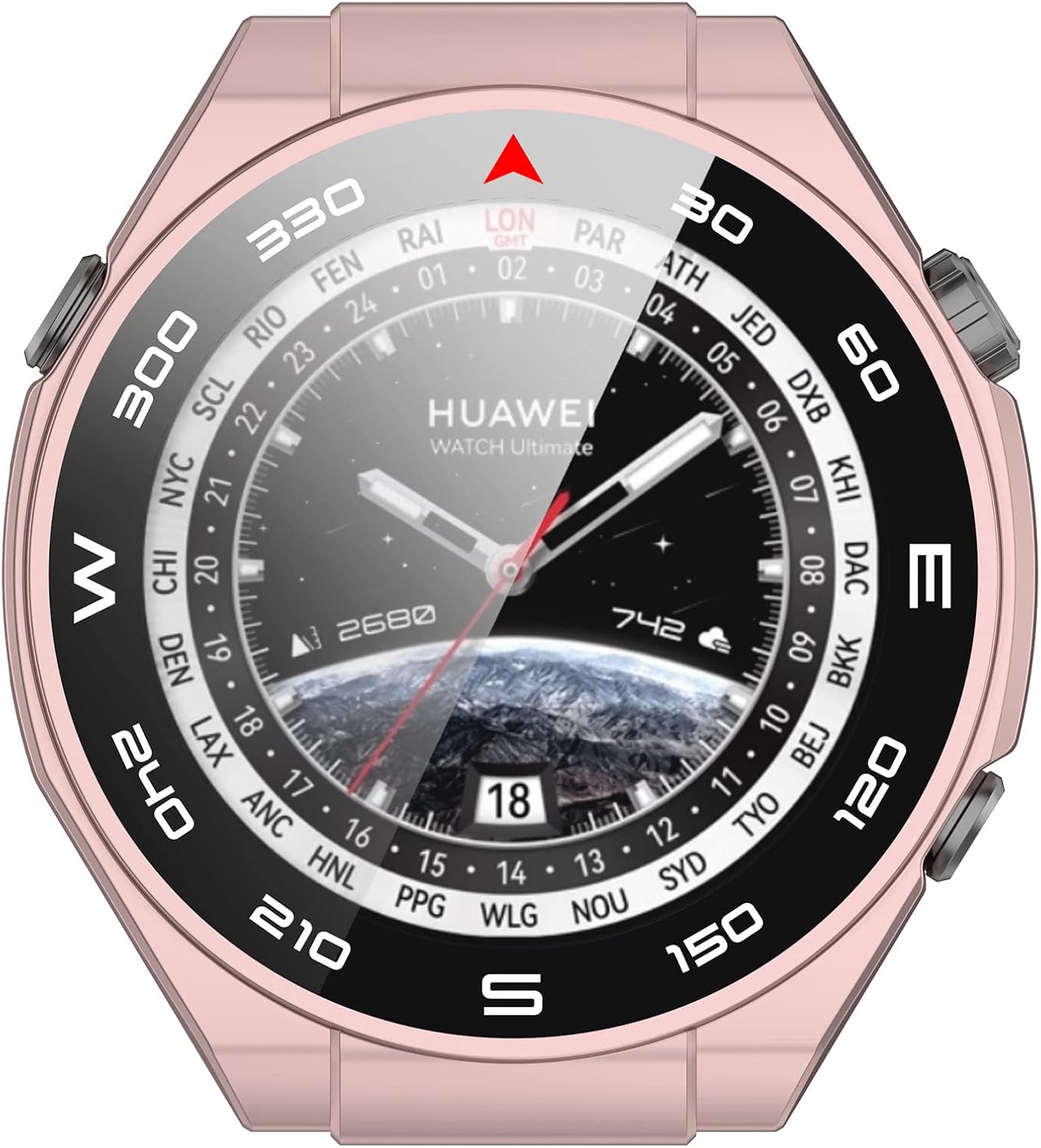 FitTurn PC+Tempered Glass Screen Protector Case for Huawei Watch Ultimate, Full Coverage Bumper (6 Pack)