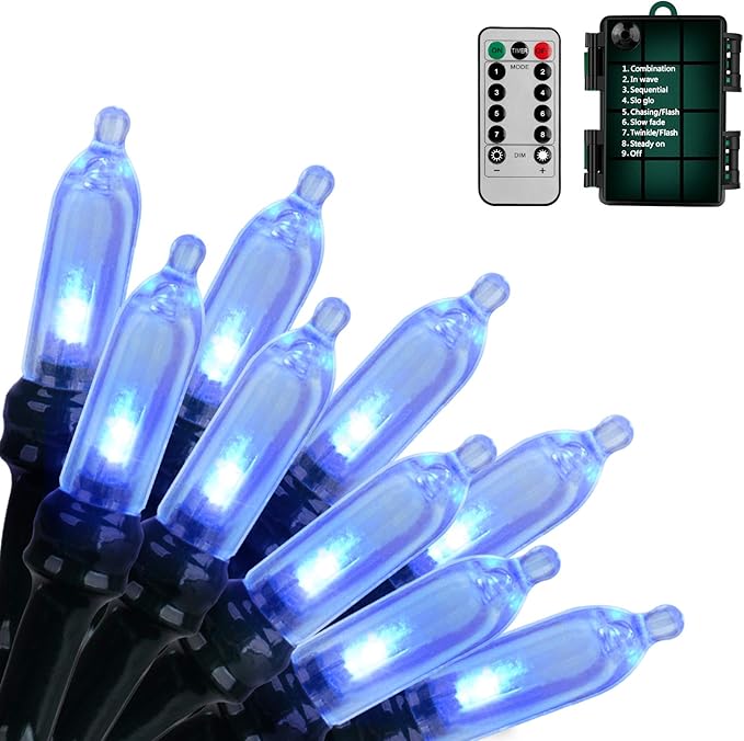 Christmas Lights, Battery Operated String Lights 18ft 50 LED Mini String Lights, Waterproof Lights with Remote Timer 8 Modes, Indoor Outdoor Garden Party Wedding Xmas Tree Decoration, Blue