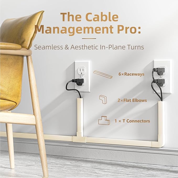 Delamu Beige Cord Hider, 85in Cord Covers for Wires on Wall, One-Cord Cable Hider, Wire Hiders Wire Covers for TV Cords on Wall, Easy Mount Cable Cover Management Kit, 6X L14.2 W0.59 H0.4in, Beige