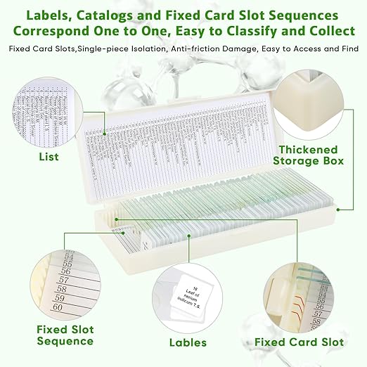 60 Microscope Slides with Specimens,Prepared Microscope Slides for Kids,Glass Slides for Microscope,Prepared Slides for Kids Microscope,Microscope Slide Preparation Kit for Biology Science Classes