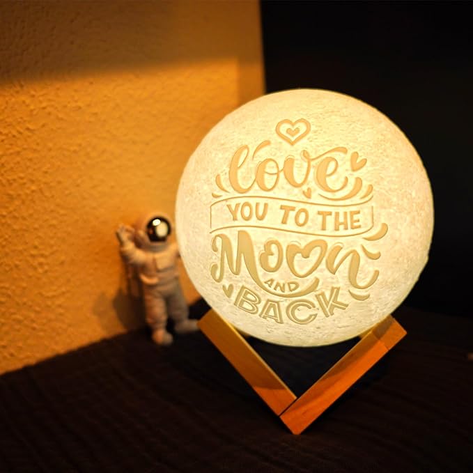 Mydethun Engraved Moon Lamp for Lover's Gift, 16 Colors Ideal Gift for Women, Wife, Birthday, White Elephant Gift, and Home Decor Piece, with Remote Control and Wooden Base, 5.9 inch