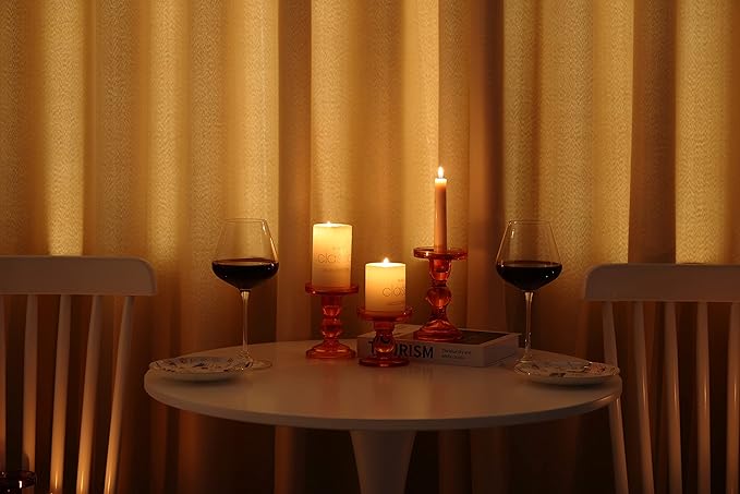 GMWD 3 Pcs Glass Candle Holder Set Clear, Orange Rose Candlesticks Holders Pillar Taper Candles Tealight Stand for Wedding Centerpieces Home Decorations Dining Table