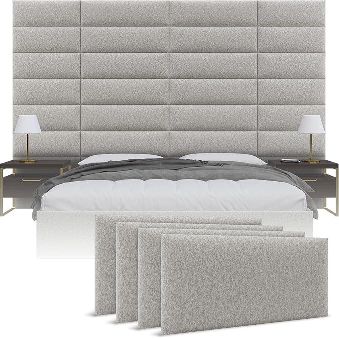Vänt Upholstered Wall Panels - Queen/Full Size Wall Mounted Headboards - Faux Merino Wool Grey - Set of 4 Panels (Each Individual Panel 30"x11.5")