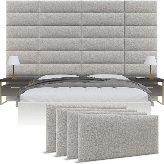 Vänt Upholstered Wall Panels - King/Cal King Size Wall Mounted Headboards - Faux Merino Wool Grey - Twin/King - Set of 4 Panels (Each Individual Panel 39"x11.5")