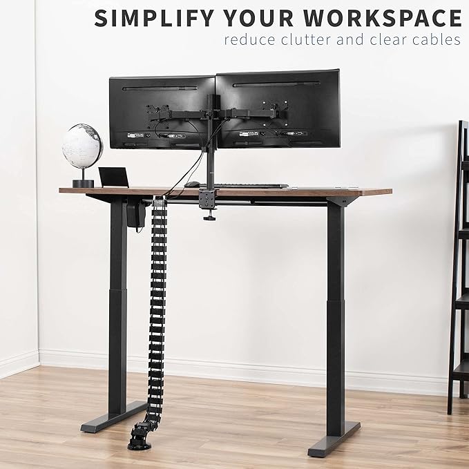 VIVO Under Desk Vertebrae Cable Management Kit, Adjustable Quad Entry Flexible Cord Organizer for Home Office, Black, DESK-AC01C