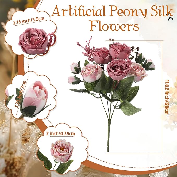 Geosar 16 Bundles Artificial Peonies Flowers Fake Silk Peony Bouquet Faux Peonies Flowers Bulk for Decoration Vase Floral Arrangements Wedding Party Table (Plum Purple)