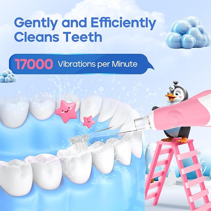 SEAGO Toddler Electric Toothbrushes for Baby Ages 0-3 Years, Baby Toothbrush with Smart Timer and Suction Base, 4 Replacement Brush Heads SG-513(Pink-C)