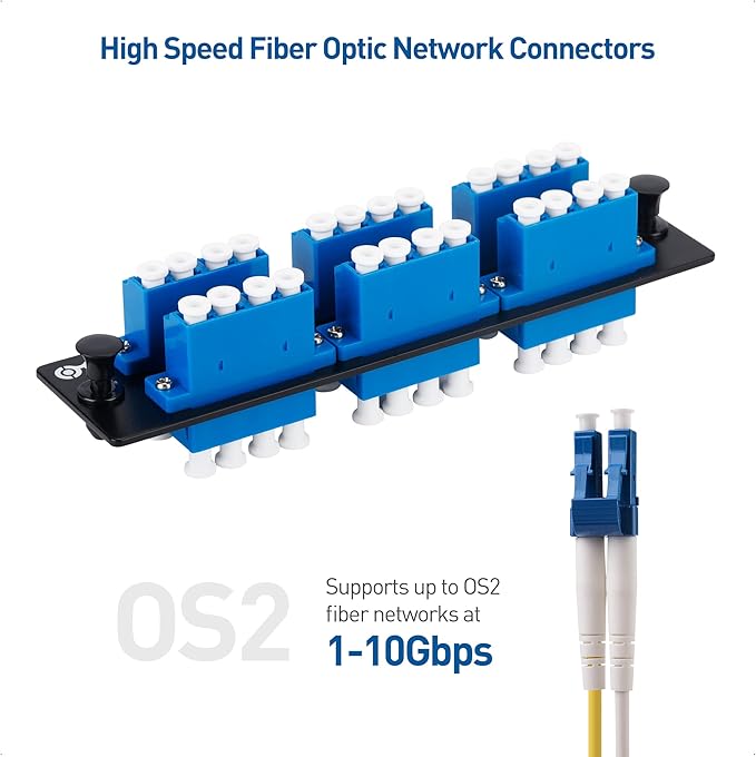 Cable Matters 24 Fibers LC to LC OS2 Single Mode Fiber Patch Panel with 6 x LCLC UPC Quad Fiber Optic Adapters - LGX Compatible