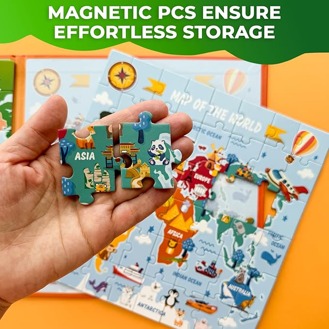 QUOKKA Magnetic Puzzles for Toddlers 4-6 - 2x48 Travel Puzzles Games for Kids Ages 3-5 - USA & World Maps Car Activities Toy for Boys and Girls - United States Learning Magnet for Road Trip