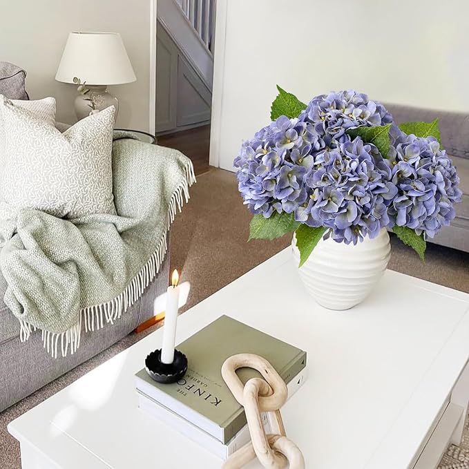 Light Purple Boho Real Touch Flowers,4PCS 21" Lifelike Artificial Hydrangeas with Stems for Indoor Outdoor Wedding Bouquet Table Centerpieces Home Baby Showers