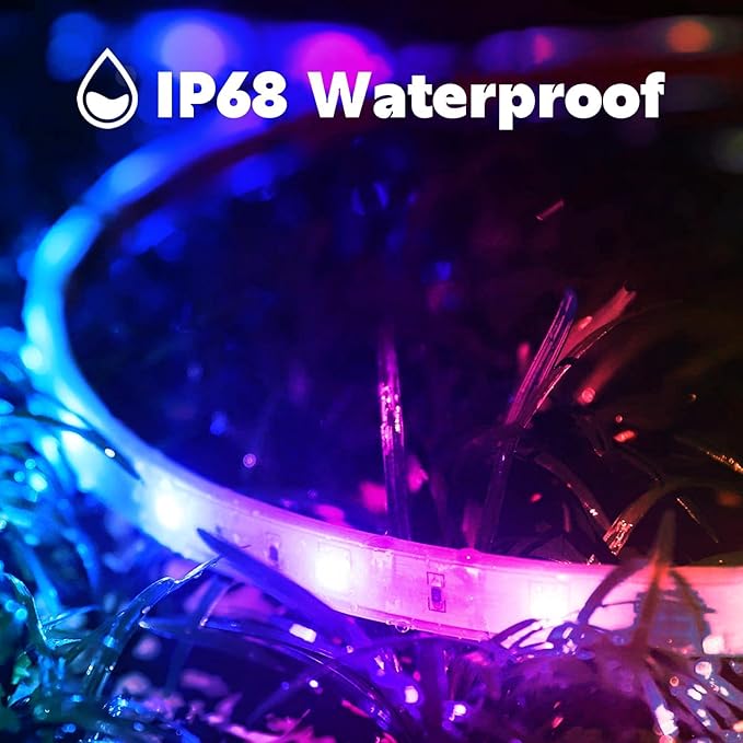 200Ft Outdoor LED Strip Lights Waterproof,Music Sync RGB IP68 Outside Led Light Strips Waterproofs with App and Remote,Exterior Led Rope Lights Waterproof for Deck,Balcony,Roof,Garden,Pool